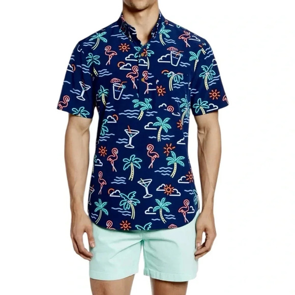 NEW Chubbies One Man Wolf Pack Button Down Popover Shirt Navy Size M - Picture 1 of 16